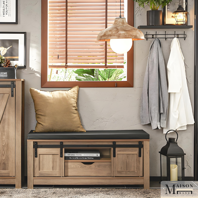 Banc à Chaussures Scandinave Décoratif avec Rangement | Bois Naturel et Assise Confort