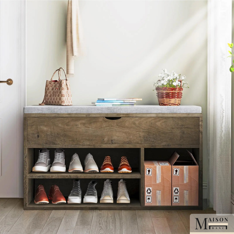 Banc à Chaussures avec Coussin | Design Compact et Rangements Astucieux