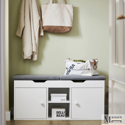 Banc à Chaussures avec Rangement Intégré | Design Nordique et Assise Coussinée