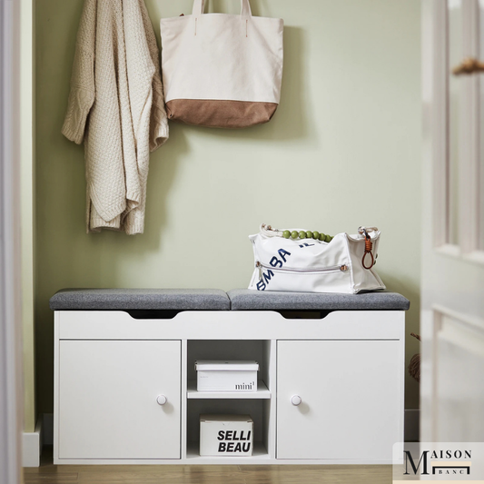 Banc à Chaussures avec Rangement Intégré | Design Nordique et Assise Coussinée