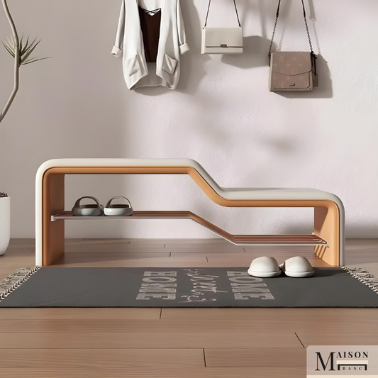 Banc d’Entrée Minimaliste Luxe en Cuir | Assise et Rangement Chaussures