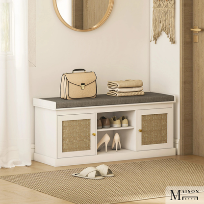 Banc d'entrée Boho Chic Moderne | Rangement 9 Paires et Assise Confort