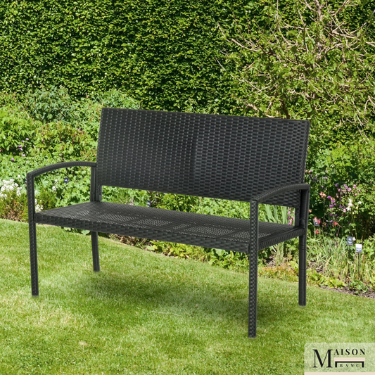 Banc de Jardin Moderne Minimaliste | Structure Métal et Rotin Résistant