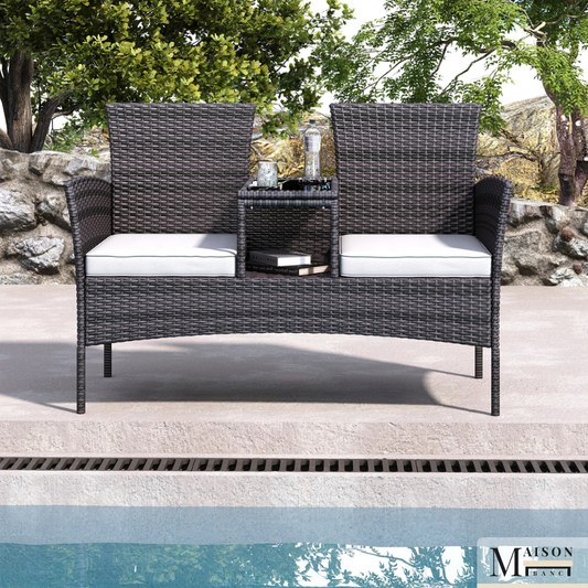 Banc de Jardin en Rotin Moderne avec Table | Design Confort Élégant