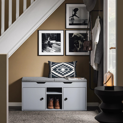 Banc à Chaussures avec Rangement Intégré | Design Nordique et Assise Coussinée