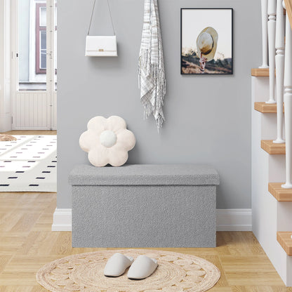 Banc Coffre Pliable en Tissu Teddy | Design Scandinave et Rangement 80L