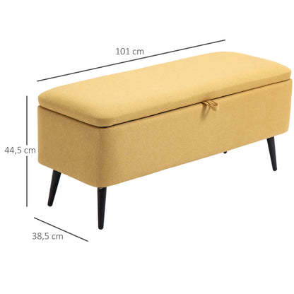 Banc Coffre Design Scandinave Jaune | Assise Rembourrée avec Rangement