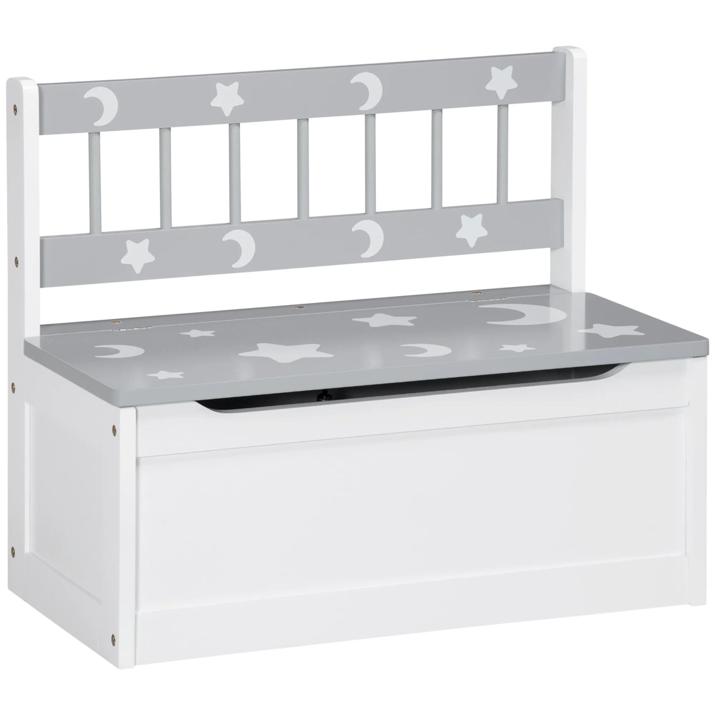 Banc Coffre de Rangement Enfant 2-en-1 Blanc et Gris | Design Scandinave Moderne