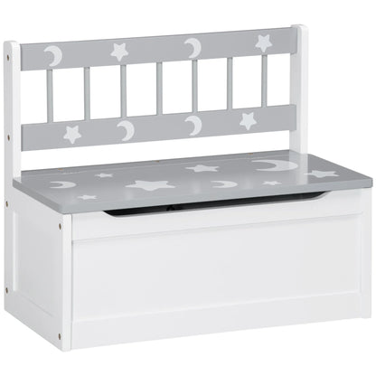 Banc Coffre de Rangement Enfant 2-en-1 Blanc et Gris | Design Scandinave Moderne