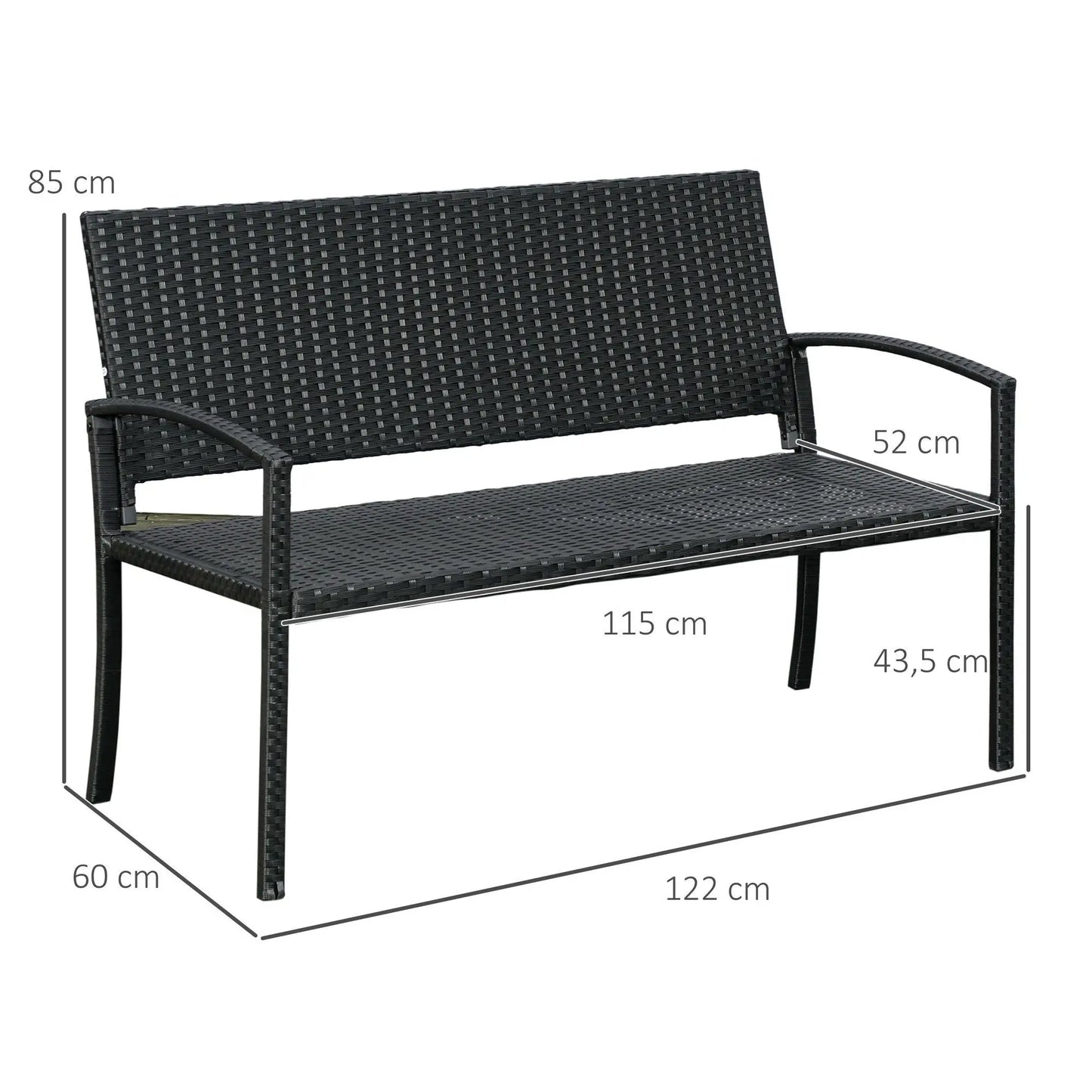 Banc de Jardin Moderne Minimaliste | Structure Métal et Rotin Résistant