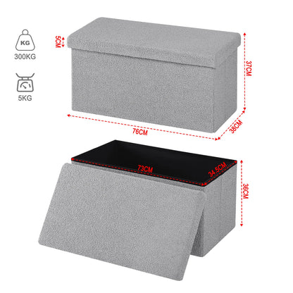 Banc Coffre Pliable en Tissu Teddy | Design Scandinave et Rangement 80L