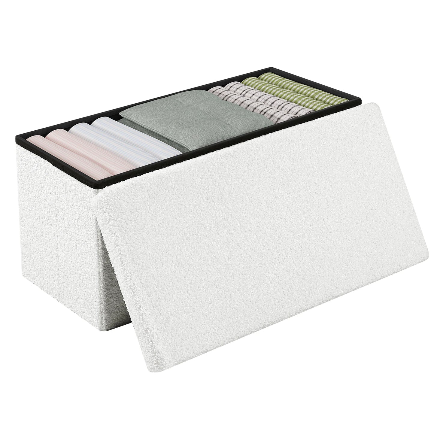 Banc Coffre Pliable en Tissu Teddy | Design Scandinave et Rangement 80L