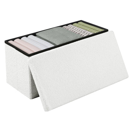 Banc Coffre Pliable en Tissu Teddy | Design Scandinave et Rangement 80L