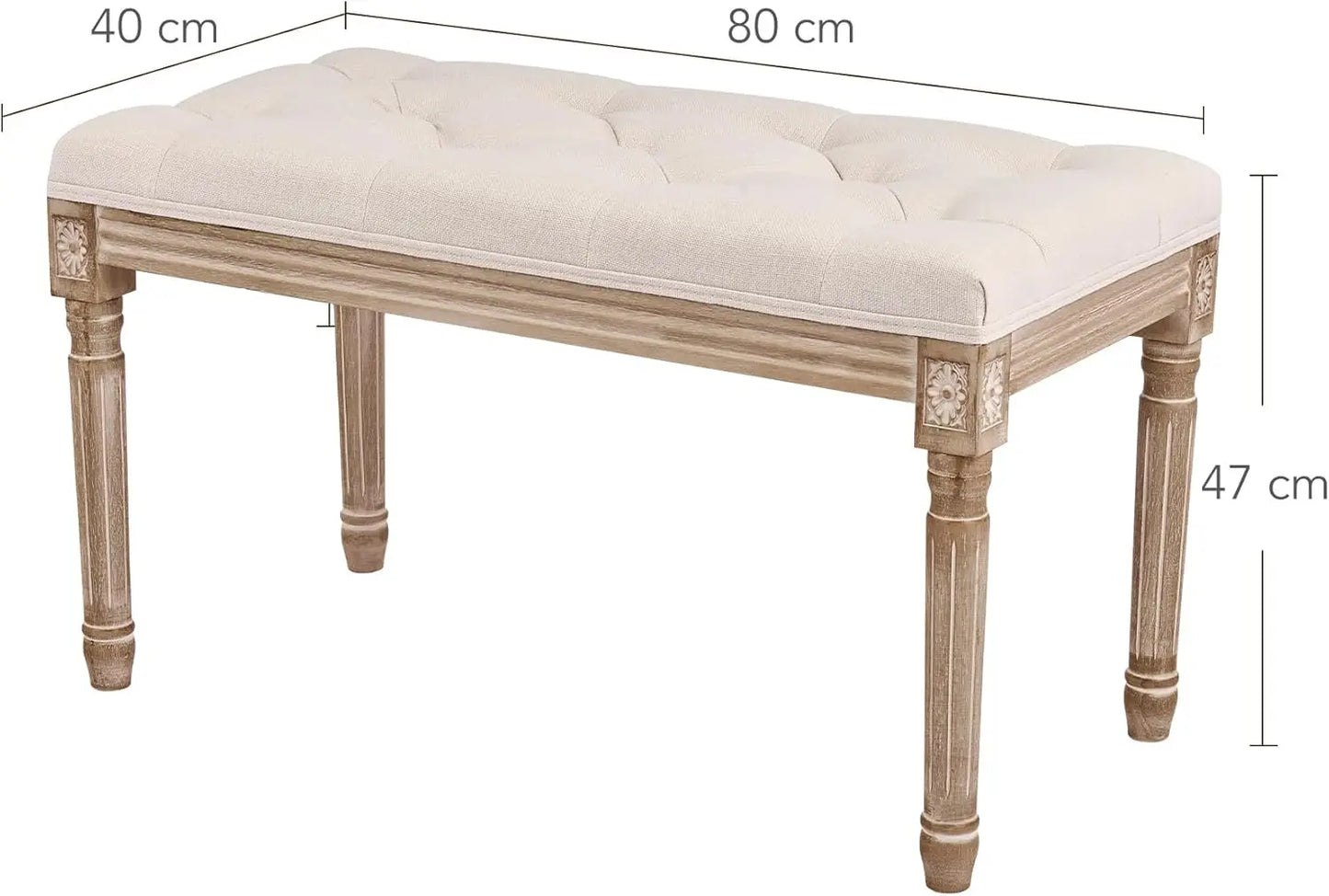Banc d’Entrée Ottoman de Prestige Beige | Bois Sculpté et Lin Capitonné