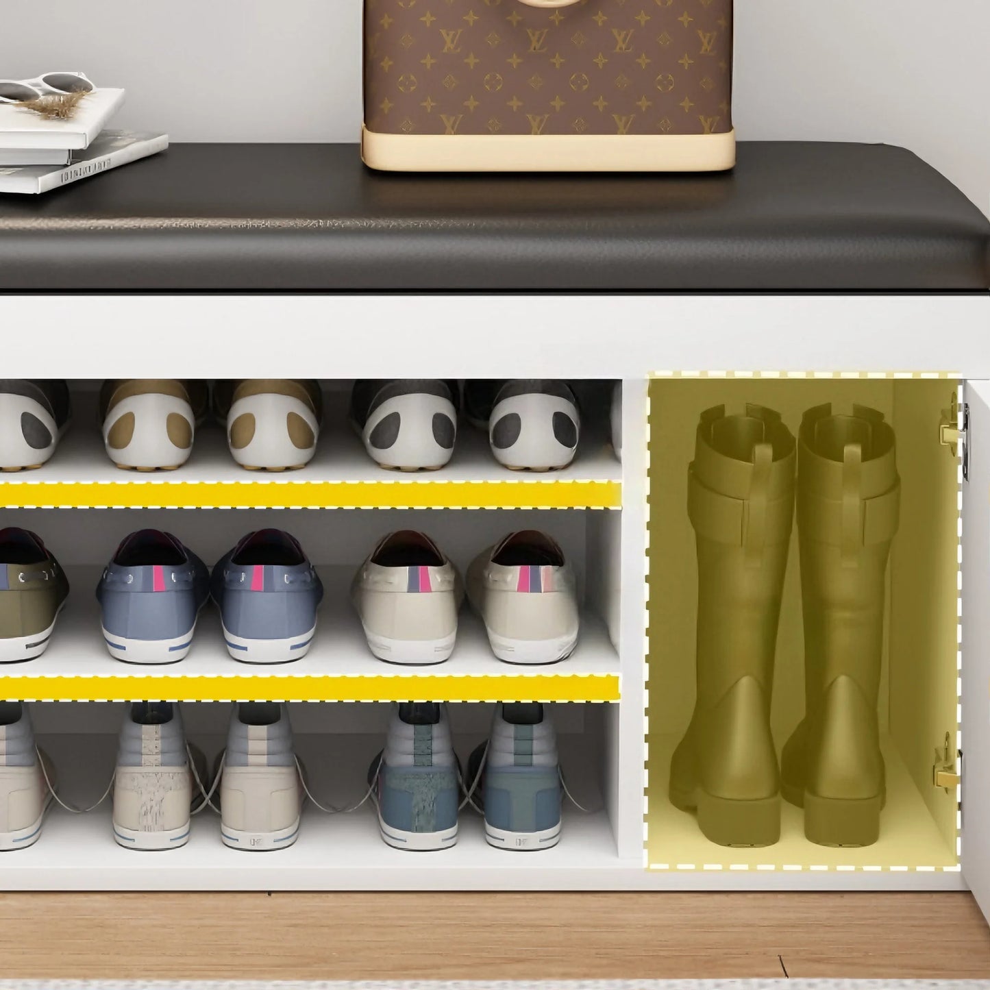 Banc à Chaussures avec Rangement | Design Élégant en Similicuir et Bois