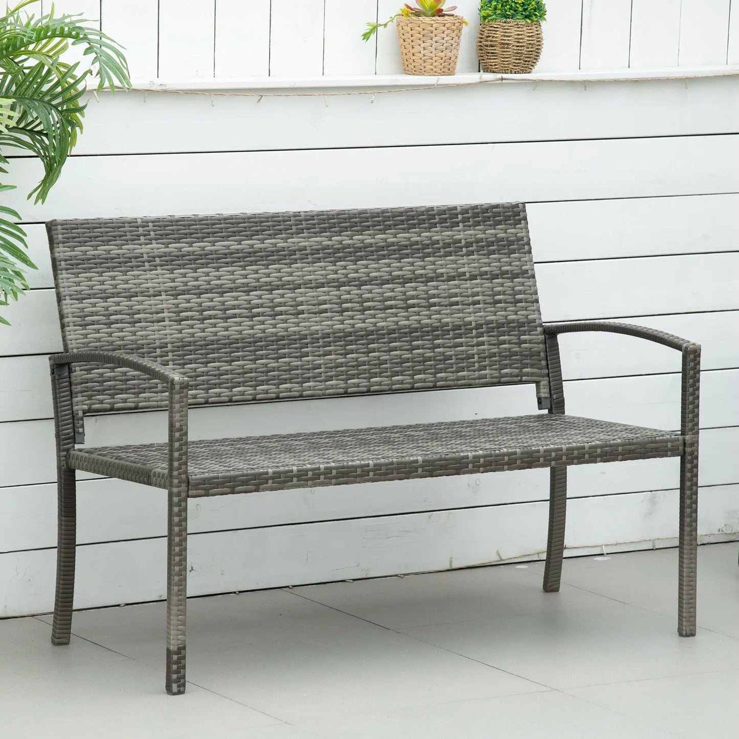 Banc de Jardin Moderne Minimaliste | Structure Métal et Rotin Résistant