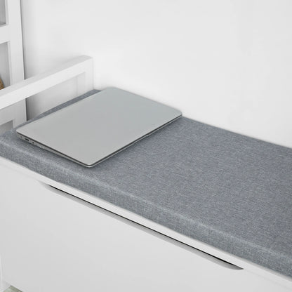 Banc Coffre d’Entrée Scandinave Blanc | Coussin Gris et Rangement Discret