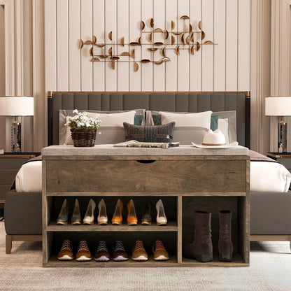 Banc à Chaussures avec Coussin | Design Compact et Rangements Astucieux