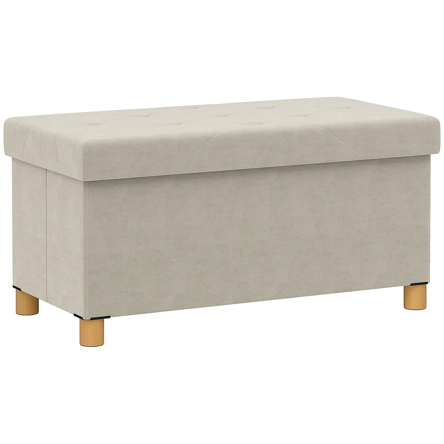 Banc Coffre de Rangement Pliable | Velours Crème et Design Scandinave Élégant