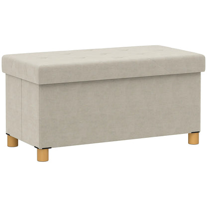 Banc Coffre de Rangement Pliable | Velours Crème et Design Scandinave Élégant