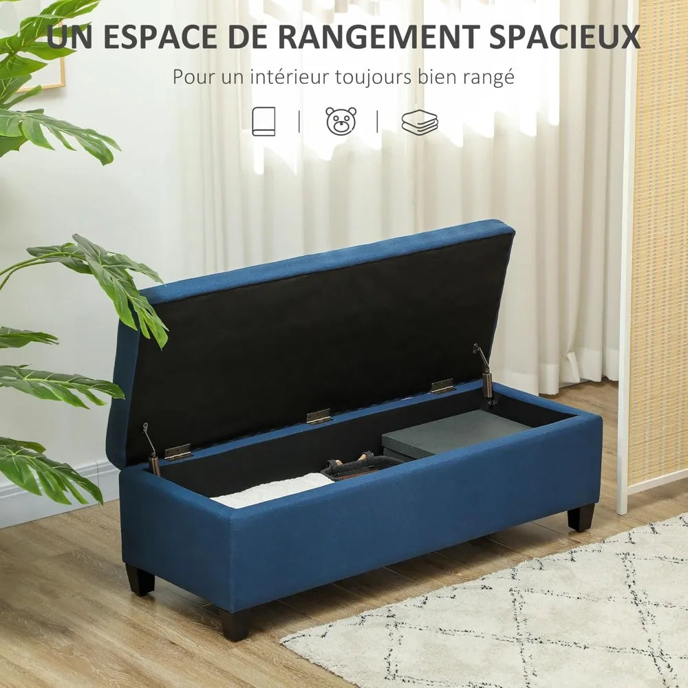 Banc Bout de lit au Design Nordique | Tissu Effet Lin et Finition Bois Naturel