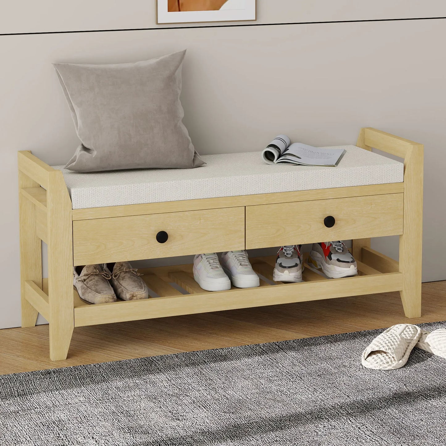 Banc à Chaussures Design Nordique | Assise Confort et Rangement Caché