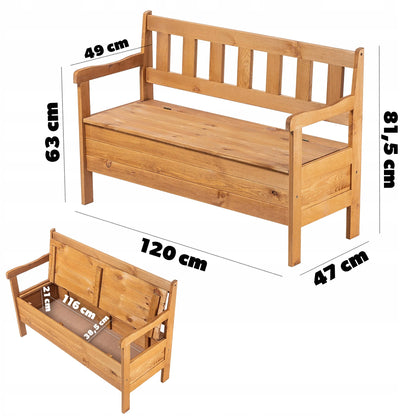 Banc de Jardin en Bois Classique avec Coffre | Assise et Rangement Intégré