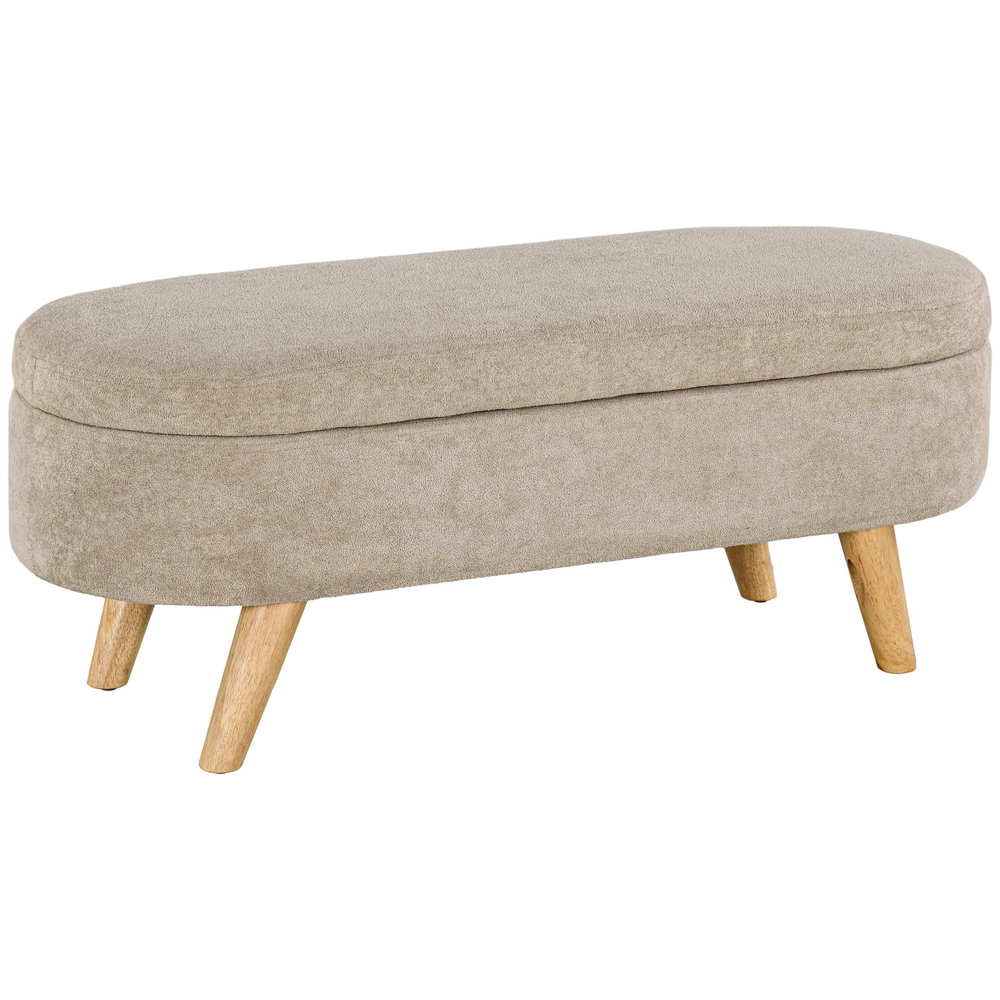 Banc Coffre de Rangement Ovale en Velours Beige | Design Scandinave Élégant