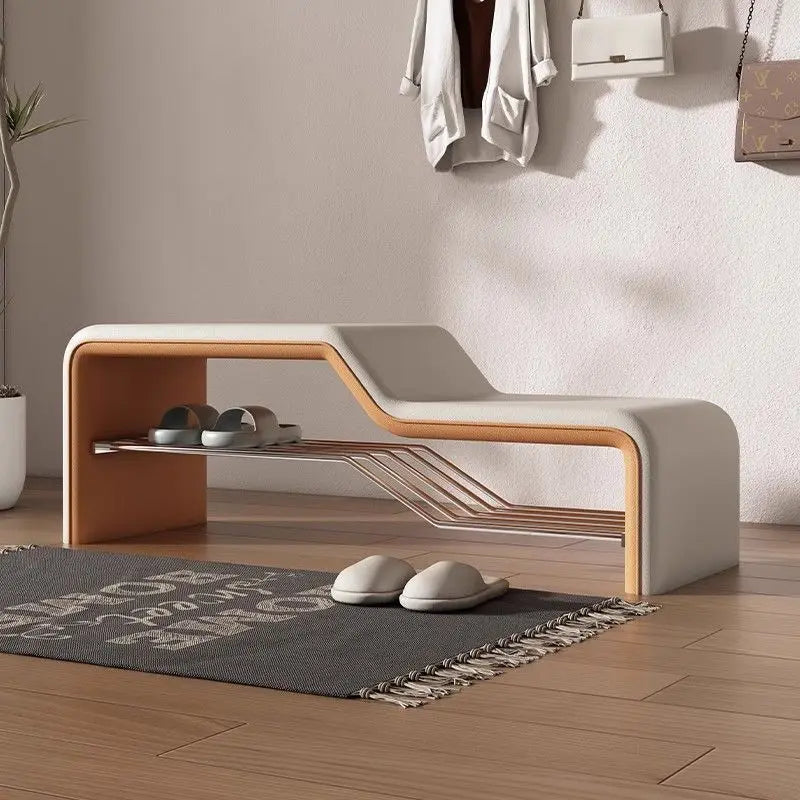 Banc d’Entrée Minimaliste Luxe en Cuir | Assise et Rangement Chaussures