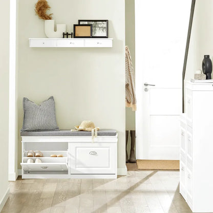 Banc à chaussures design scandinave Maison Banc gris avec assise confortable et espace de rangement compact dans une entrée moderne