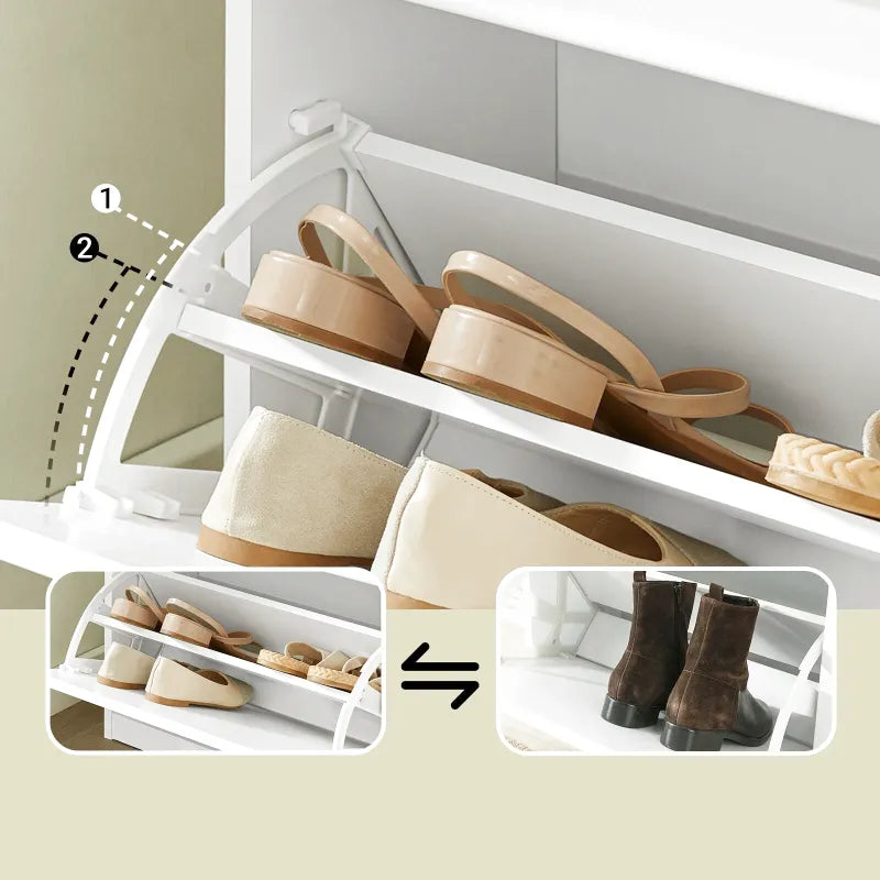 Banc à chaussures design scandinave Maison Banc en gris avec assise et rangement compact pour l'entrée.