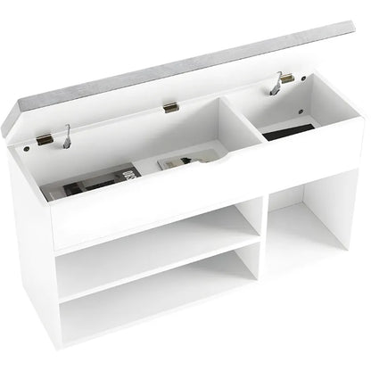 Banc à chaussures Maison Banc avec coussin, design compact et rangements astucieux pour entrée ou hallway.