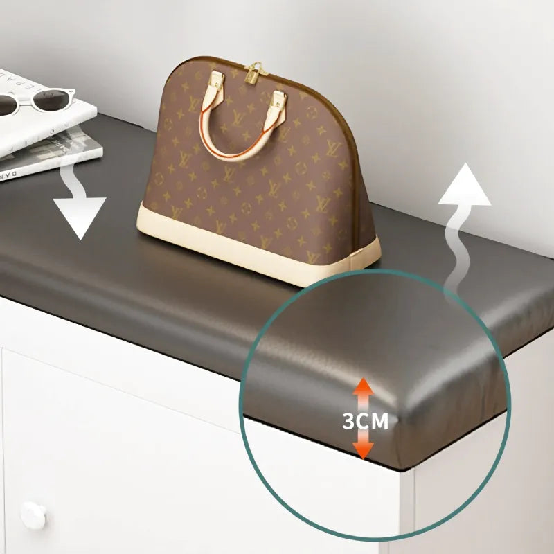 Banc à chaussures Maison Banc avec rangement, design élégant en similicuir noir et bois, idéal pour l'entrée ou le séjour.