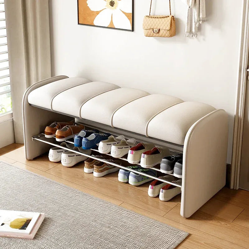 Banc à chaussures design moderne Maison Banc blanc, assise confortable, 100 cm de long, pour rangement pratique et esthétique.