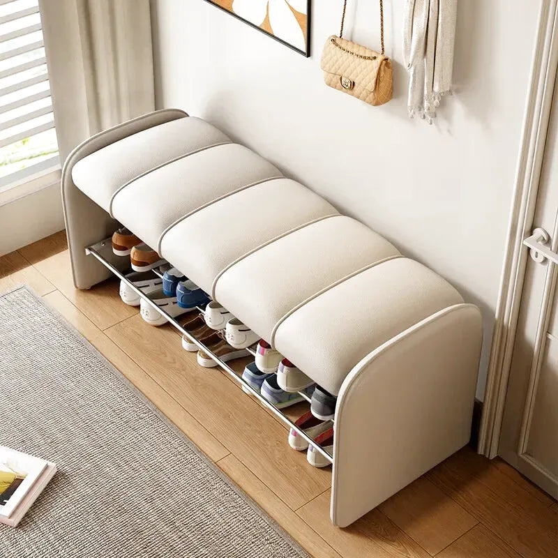 Banc à chaussures moderne Maison Banc avec assise blanche confortable, design épuré, long de 100 cm, idéal pour l'entrée.