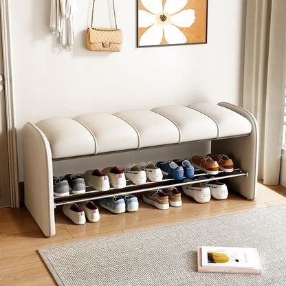 Banc à chaussures design moderne Maison Banc avec assise confortable blanche, 100 cm, idéal pour l'entrée ou le couloir.
