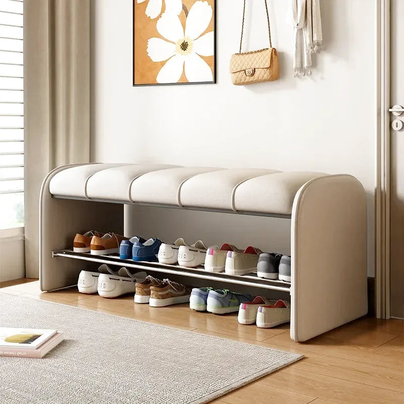 Banc à chaussures design moderne Maison Banc avec assise confortable blanche, longueur de 100 cm, idéal pour entrée ou dressing.