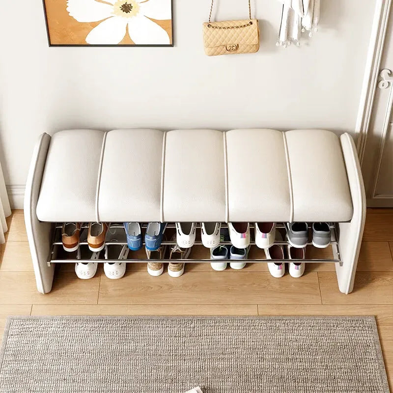 Banc à chaussures design moderne Maison Banc avec assise confortable en blanc, 100 cm de longueur, idéal pour l'entrée.