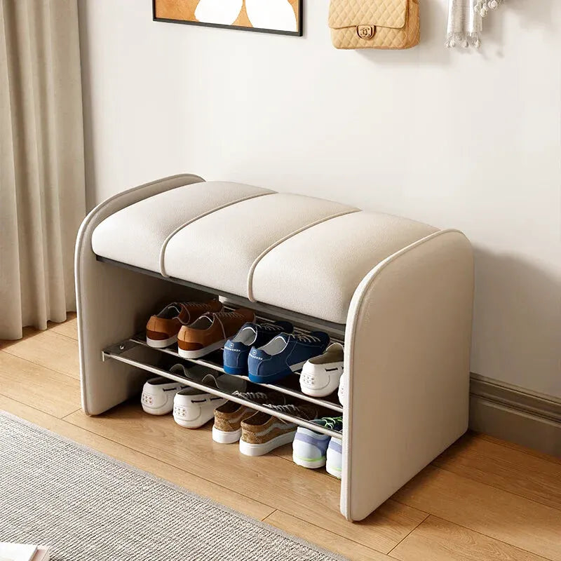 Banc à chaussures moderne Maison Banc blanc avec assise confortable, design élégant et pratique pour l'entrée ou le couloir.