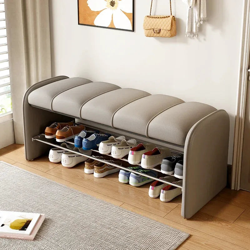 Banc à chaussures moderne Maison Banc avec assise confortable grise, design élégant, longueur 100 cm, idéal pour l'entrée.