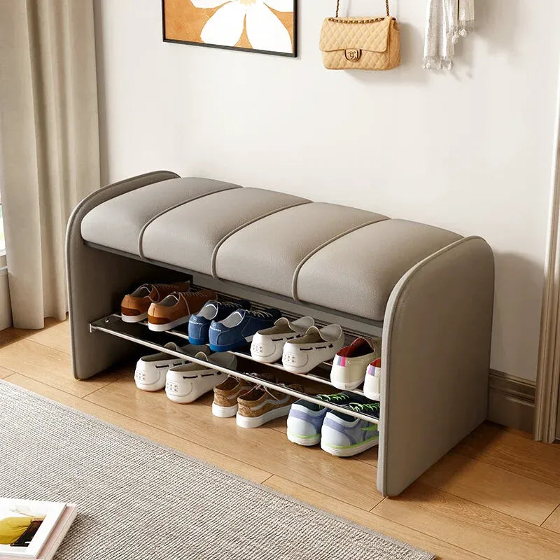Banc à chaussures moderne Maison Banc avec assise confortable en gris, longueur 80 cm, design élégant pour entrée ou dressing.