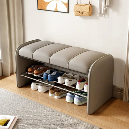 Banc à chaussures moderne Maison Banc avec assise confortable en gris, longueur 80 cm, design élégant pour entrée ou dressing.