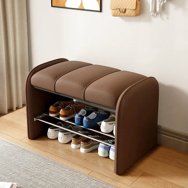 Banc à chaussures design moderne Maison Banc avec assise en marron, confort et style, longueur de 60 cm, mobilier d'entrée élégant