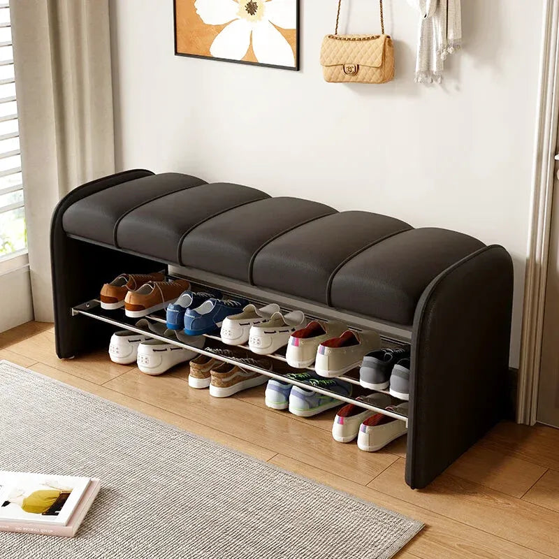 Banc à chaussures moderne de Maison Banc, assise confortable en noir, 100 cm de long, design épuré pour entrée ou chambre.