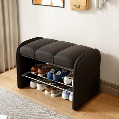 Banc à chaussures design moderne Maison Banc avec assise confort en noir, 60 cm de long, idéal pour l'entrée ou le couloir.