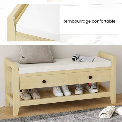 Banc à chaussures design nordique Maison Banc avec assise confortable et espace de rangement caché pour chaussures.
