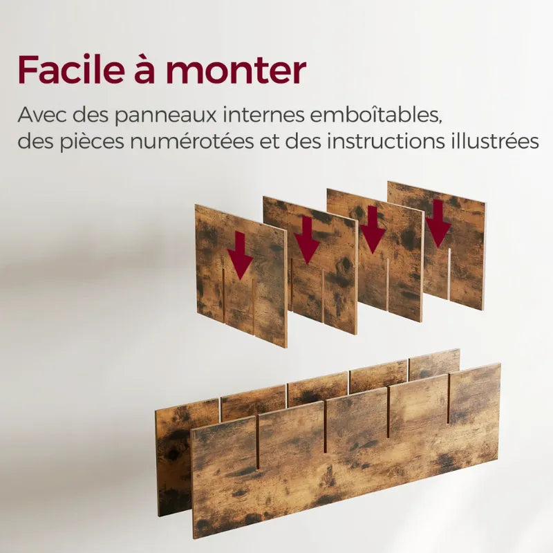 Banc à chaussures design rustique avec coussin marron et 15 compartiments de rangement, par Maison Banc.