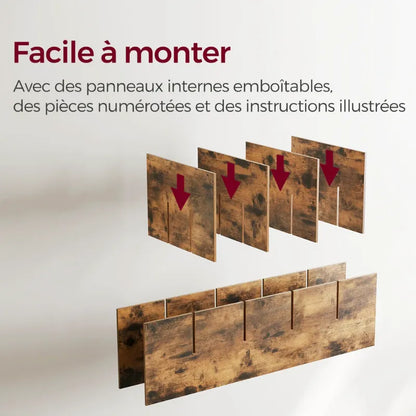 Banc à chaussures design rustique avec coussin marron et 15 compartiments de rangement, par Maison Banc.