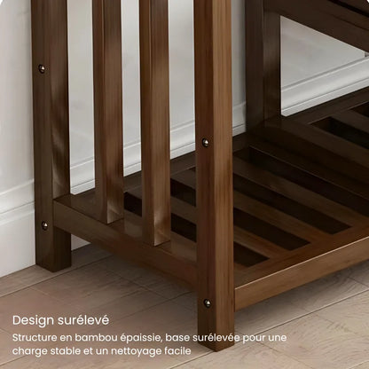 Banc à chaussures en bois massif minimaliste de Maison Banc, design scandinave pour rangement élégant et pratique.