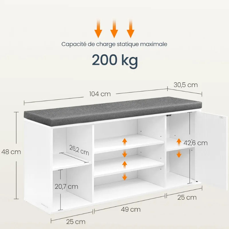 Banc à chaussures minimaliste Maison Banc avec assise rembourrée en bois naturel et gris ardoise, design moderne et décoratif.